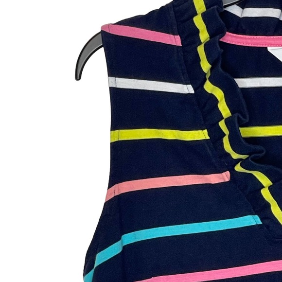 Crown & Ivy Ruffle V-Neck Navy Striped Sleeveless Dress Casual Career Job Medium - Picture 3 of 8